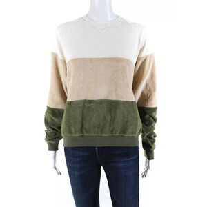 DONNI Womens Terry Tri-Crew Sweatshirt Crème Latte Basil